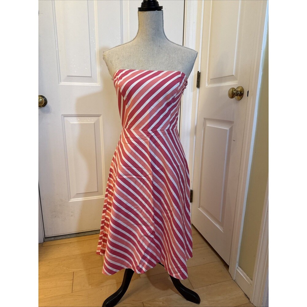 PINK STRIPES ann taylor pink striped strapless cotton dress size 4